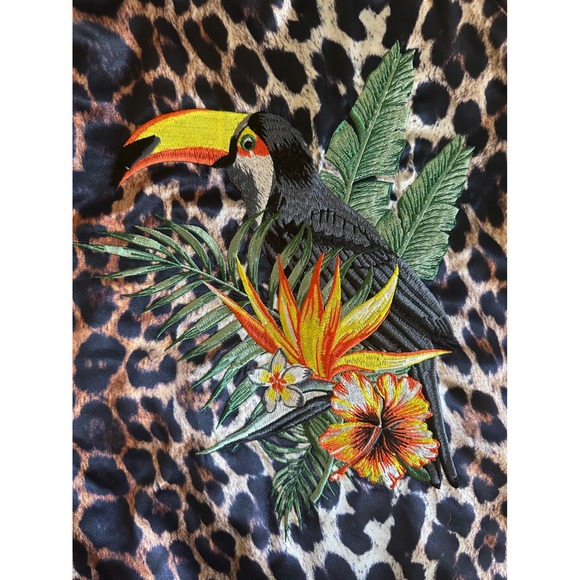 ASOS Leopard Print Bomber Jacket Black Gold Trim Full Zip Size Small‎ S Tucan - Picture 2 of 11